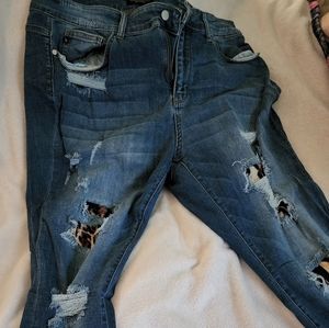 Judy Blue Ripped with Cheetah Patches